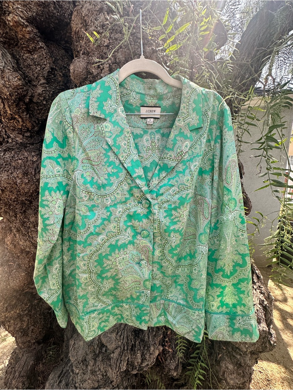 J. Crew Teal Paisley Button-Up Blouse